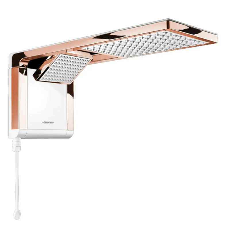 Chuveiro Acqua Duo Ultra Lorenzetti Branco c/ Rose Gold